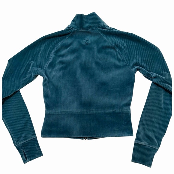 Lululemon Track Set Scuba Jacket Wide Leg Pants Storm Teal Velvet Cord Size 4 - Picture 4 of 13